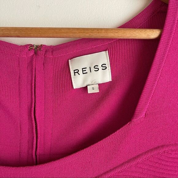 Reiss Dawson Lace Insert Pink Short Sleeve Bodycon Knit Midi Dress Size S - Picture 8 of 10